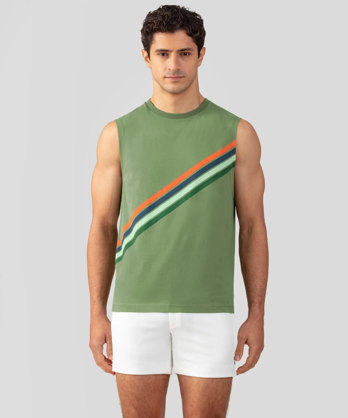 Online T-shirt sans manches en coton organique à rayures diagonales T-Shirts D'Intérieur | T-Shirts